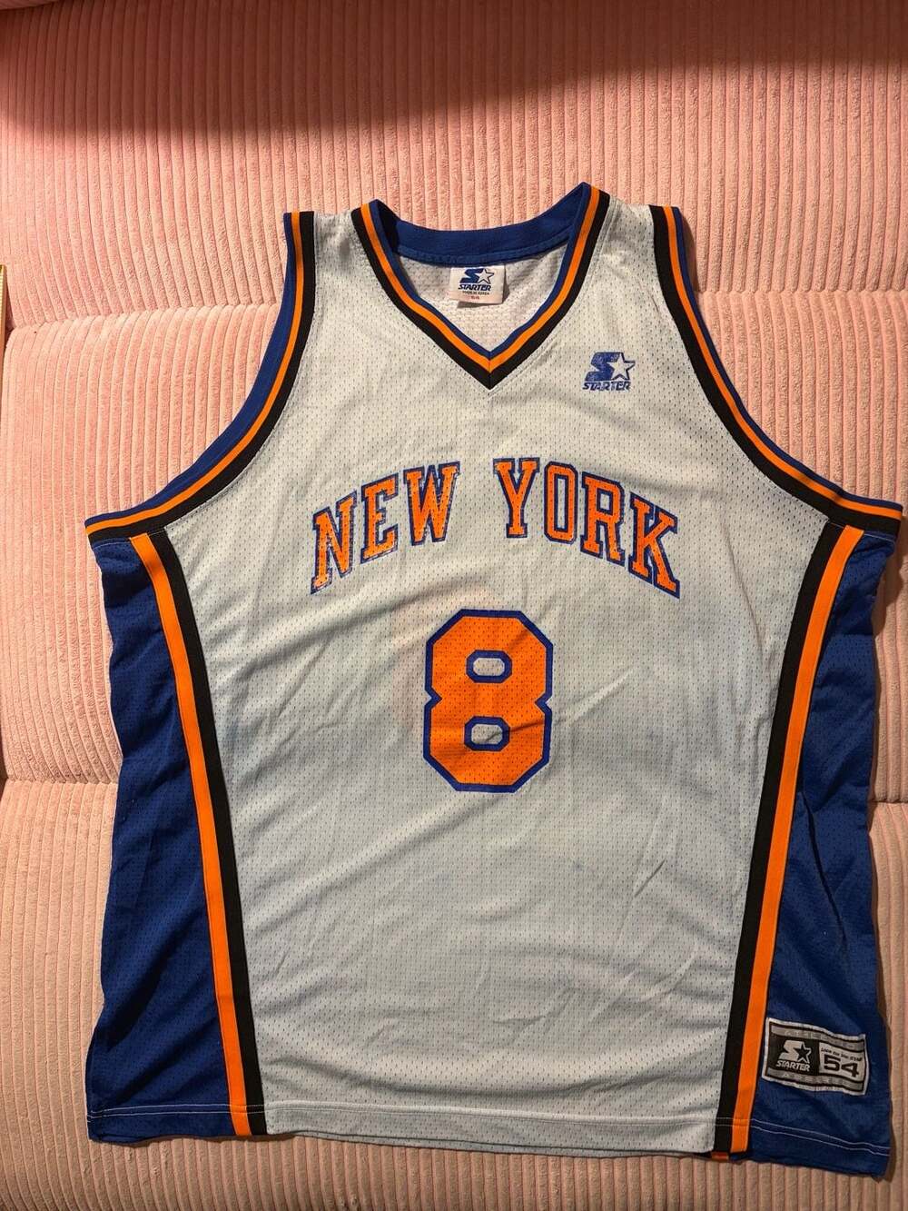 Vintage 90s Starter New York Knicks Latrell Sprewell 8 Basketball Jersey Size 54